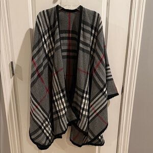 Plaid Burberry Styled Open Front Poncho/Cape